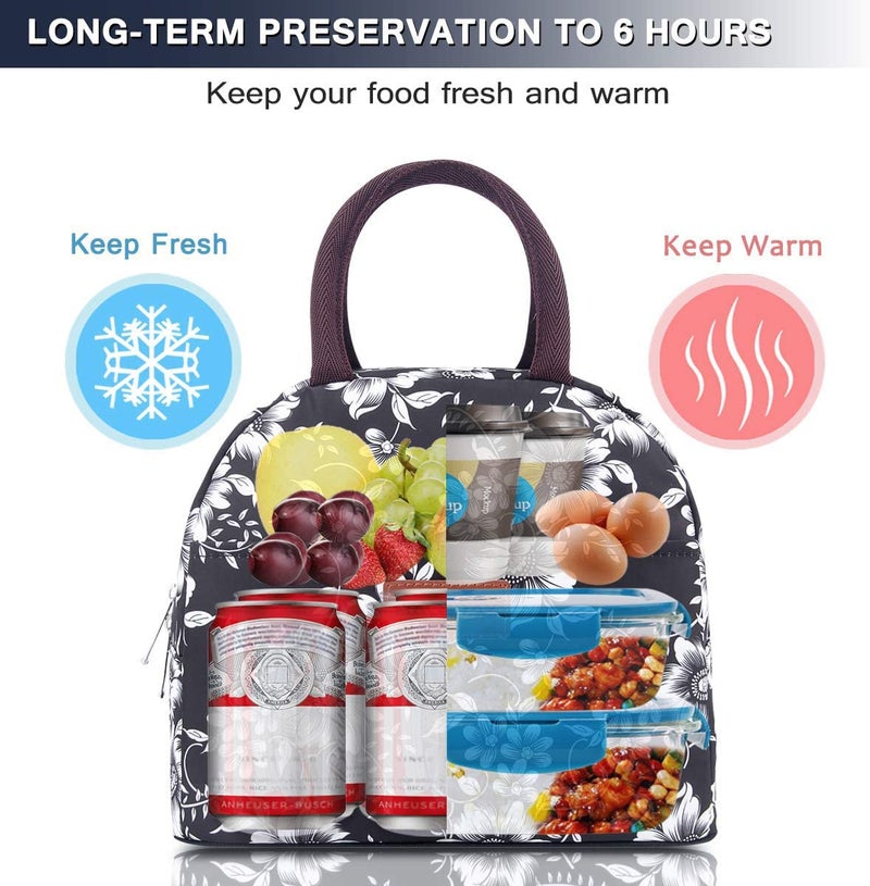 BALORAY Lunch Bag for Women Men Insulated Lunch Box for Adult Reusable Lunch Tote Bag for Work, Picnic or Travel (White Flower) - Image 3